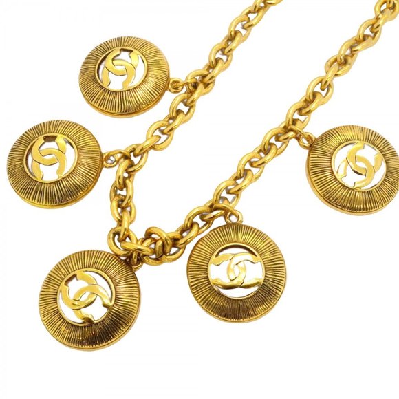 Chanel Coco Mark Circle Necklace, GP Plated Gold, Women's - Picture 1 of 9